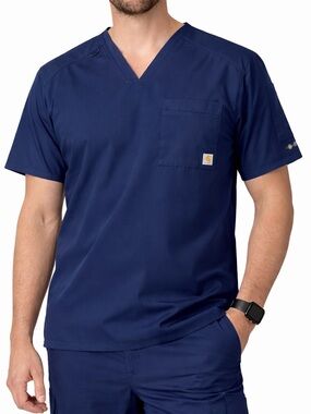 Carhartt Force Liberty Twill Scrub Top Men’s Medium Navy Blue Medical Healthcare